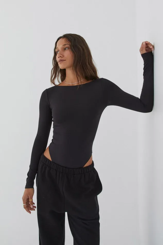 Clothing Supr Luxe Essentials Luxe Backless Long Sleeve Bodysuit Black