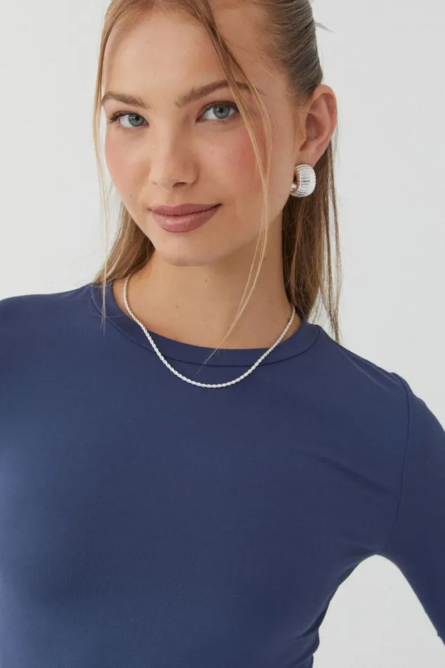 Clothing Supr Luxe Essentials Luxe Long Sleeve Longline Tee Oxford Navy
