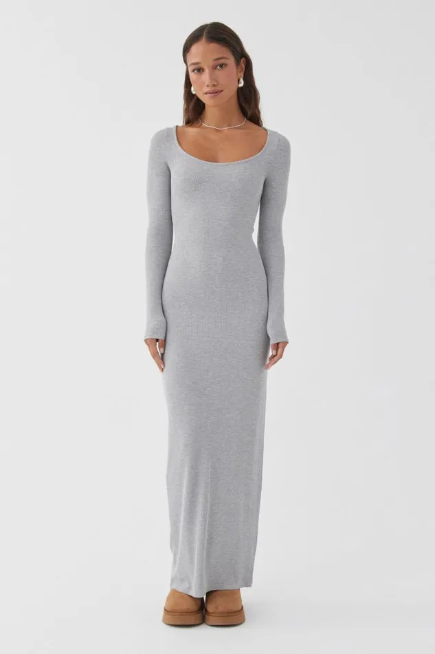 Clothing Supr Maxi Dresses Bridget Long Sleeve Dress Grey Marle