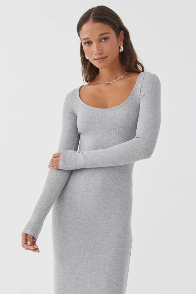Clothing Supr Maxi Dresses Bridget Long Sleeve Dress Grey Marle