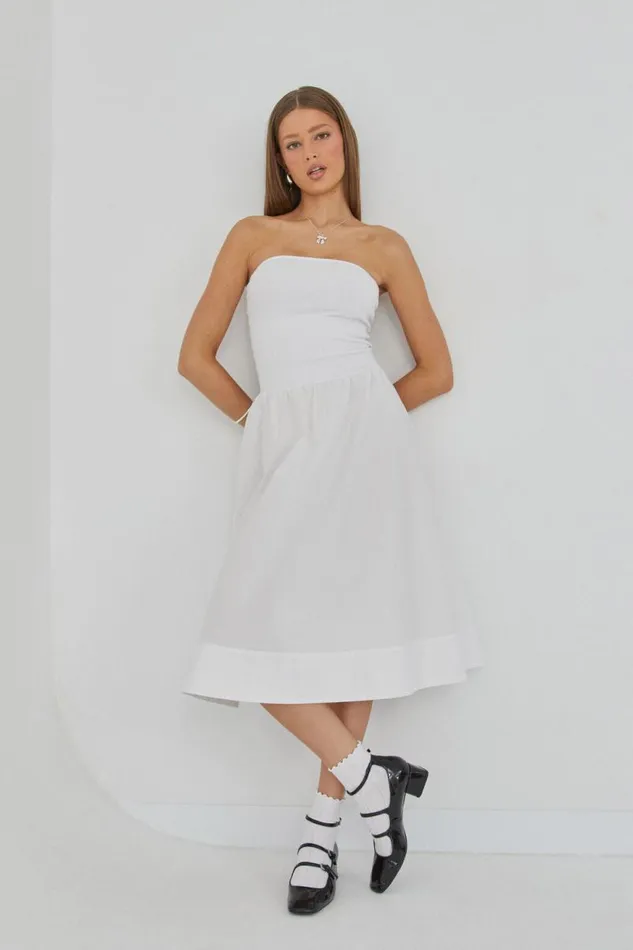 Clothing Supr Maxi Dresses Eva Strapless Midi Dress White