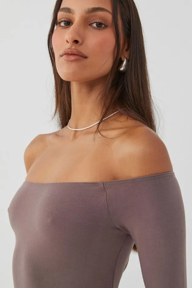 Clothing Supr Maxi Dresses Soft Off The Shoulder Maxi Dress Brown Carob