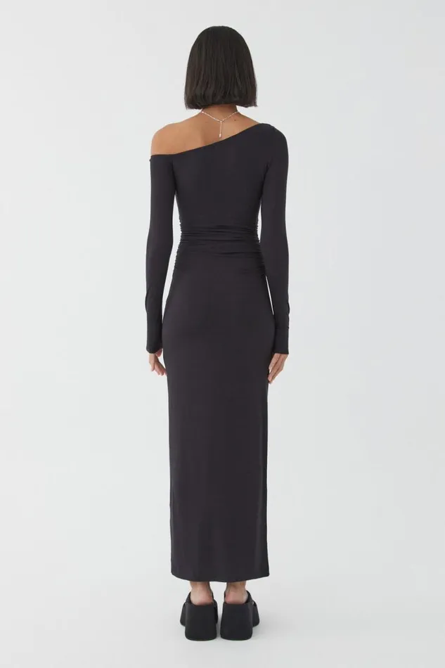 Clothing Supr Maxi Dresses Soft Ruched Long Sleeve Maxi Dress Black