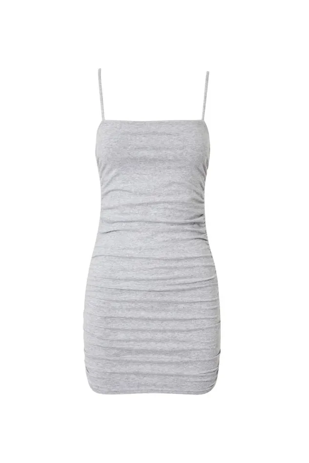 Clothing Supr Mini Dresses Cleo Ruched Mini Dress Grey Marle