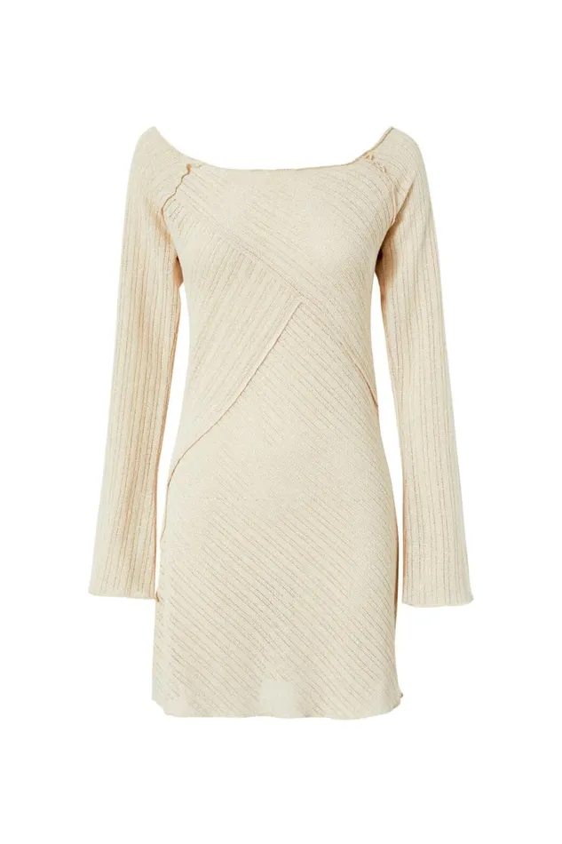 Clothing Supr Mini Dresses Jessa Bell Sleeve Knit Mini Dress Vanilla Beige