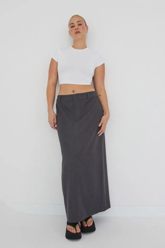 Clothing Supr Skirts Chloe Tailored Maxi Skirt Charcoal Marle