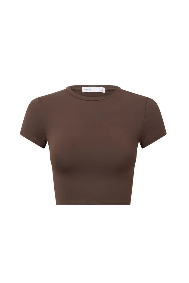 Clothing Supr T Shirts Luxe Cropped Short Sleeve Top Espresso Brown