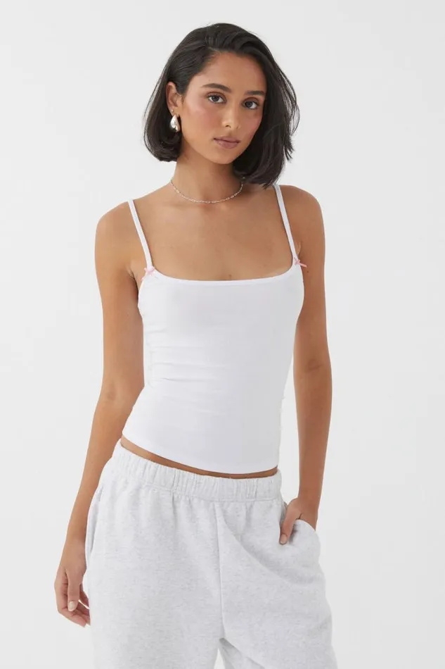 Clothing Supr Tank Tops Molly Thin Strap Cami White With Bow