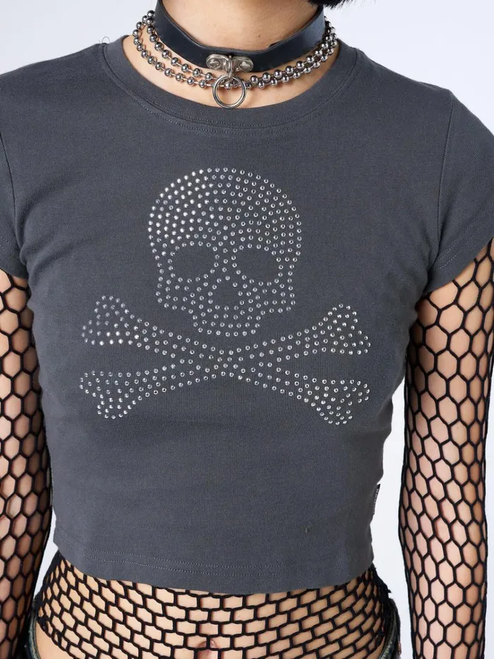 Clothing Sweet Toxicity Rhinestone Baby Tee Minga London Crop Tops