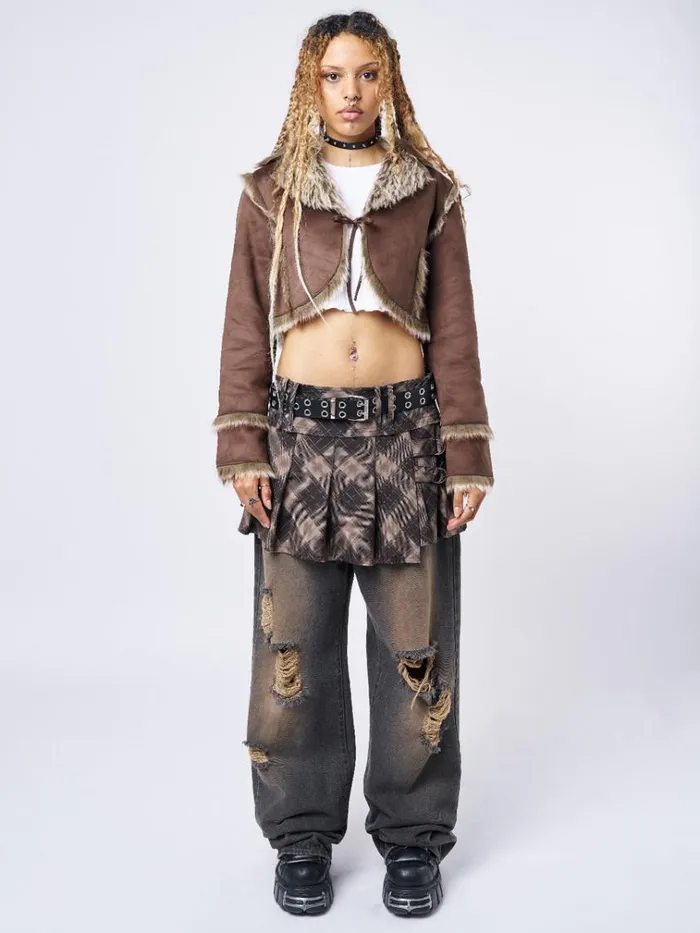 Clothing Tawnee Fur Suede Cropped Jacket Minga London Jackets
