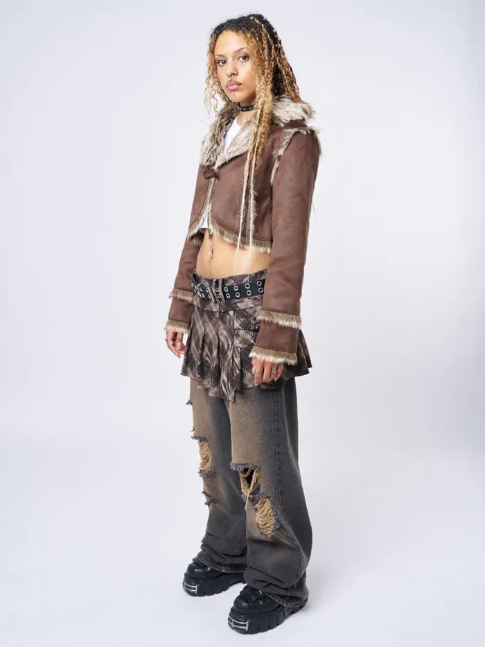 Clothing Tawnee Fur Suede Cropped Jacket Minga London Jackets
