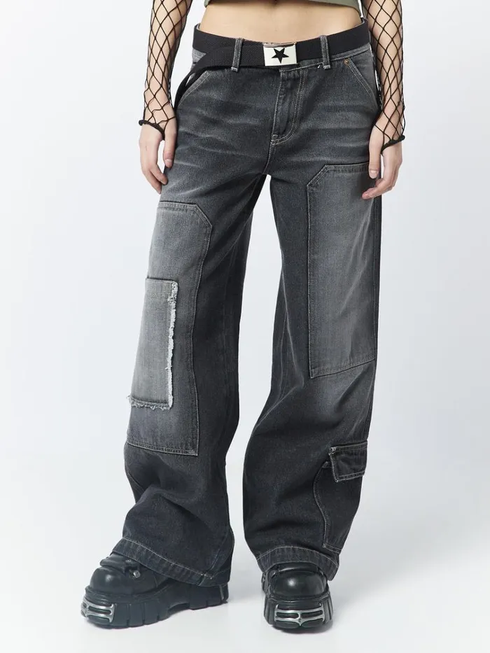 Clothing Track Black Multi Pocket Overdye Cargo Jeans Minga London Jeans