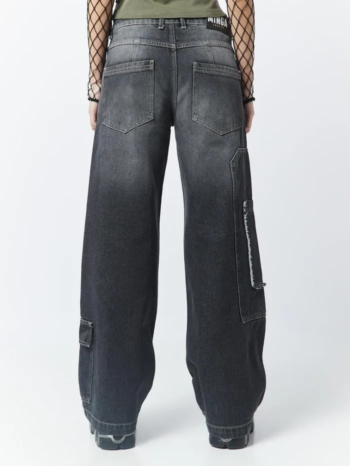 Clothing Track Black Multi Pocket Overdye Cargo Jeans Minga London Jeans