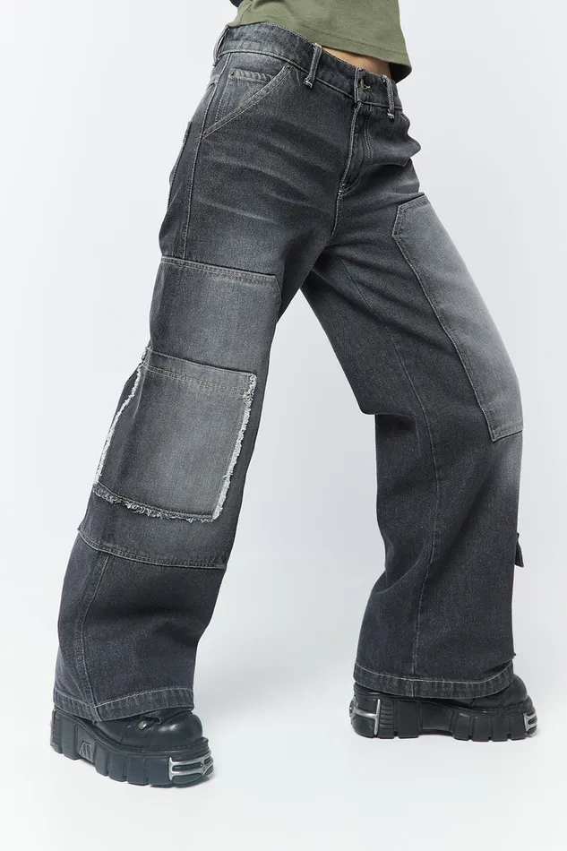 Clothing Track Black Multi Pocket Overdye Cargo Jeans Minga London Jeans