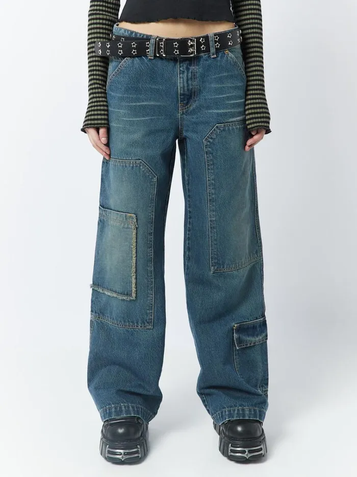 Clothing Track Blue Multi Pocket Overdye Cargo Jeans Minga London Jeans
