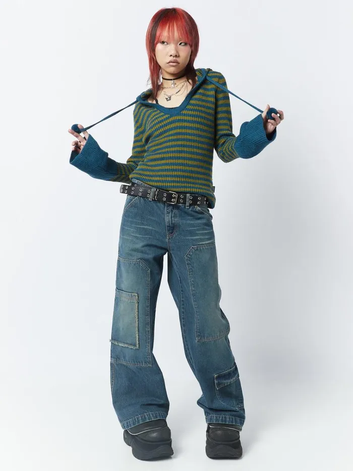 Clothing Track Blue Multi Pocket Overdye Cargo Jeans Minga London Jeans