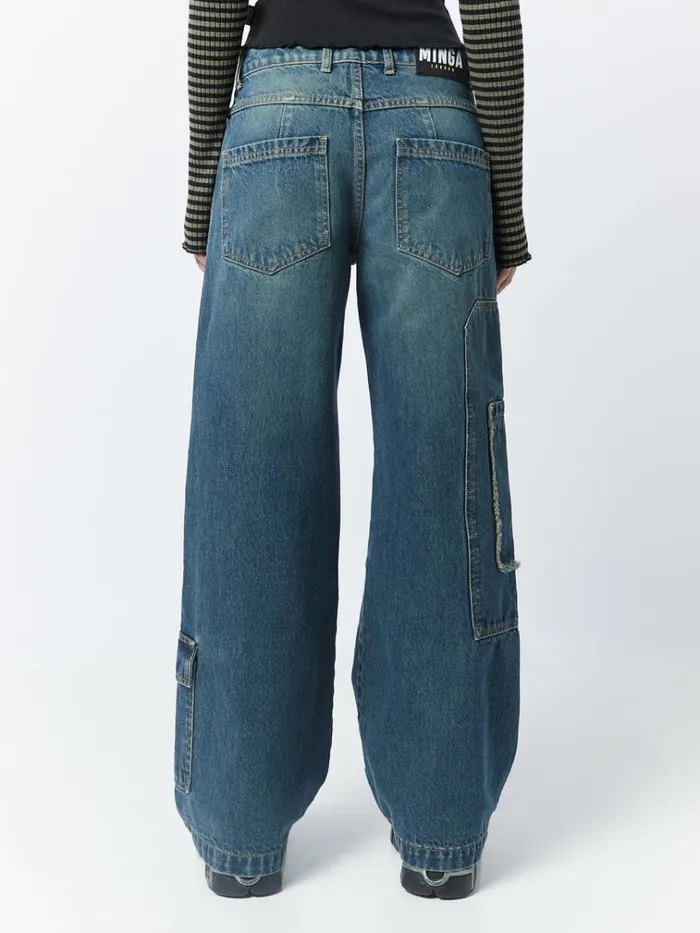 Clothing Track Blue Multi Pocket Overdye Cargo Jeans Minga London Jeans