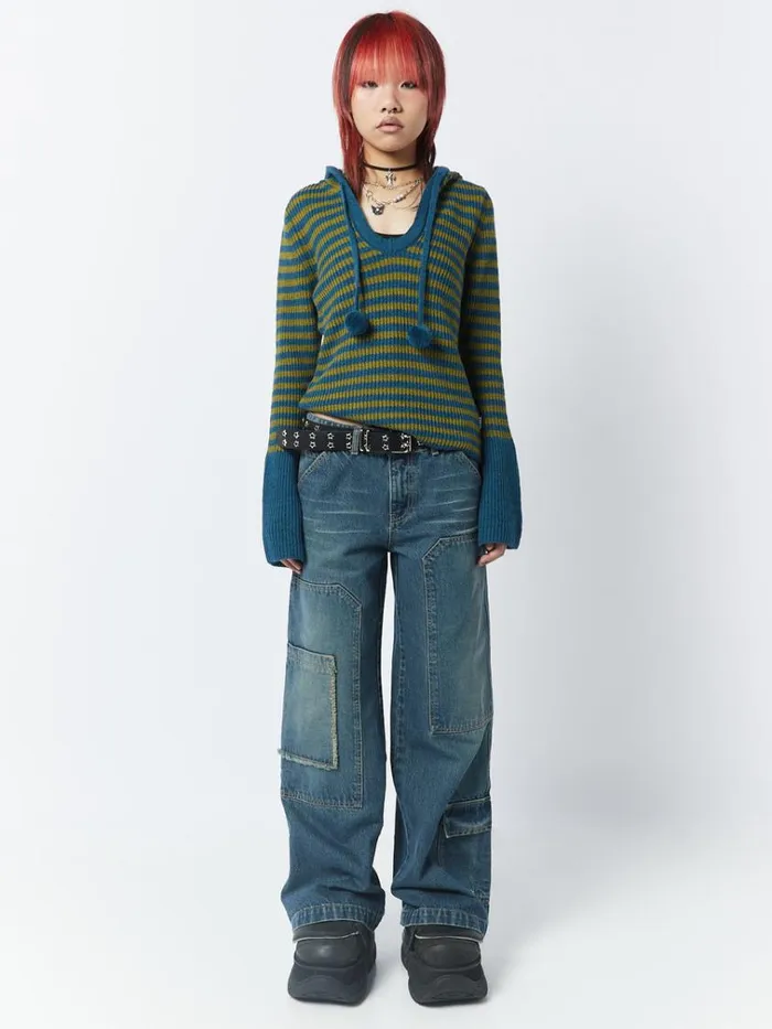 Clothing Track Blue Multi Pocket Overdye Cargo Jeans Minga London Jeans