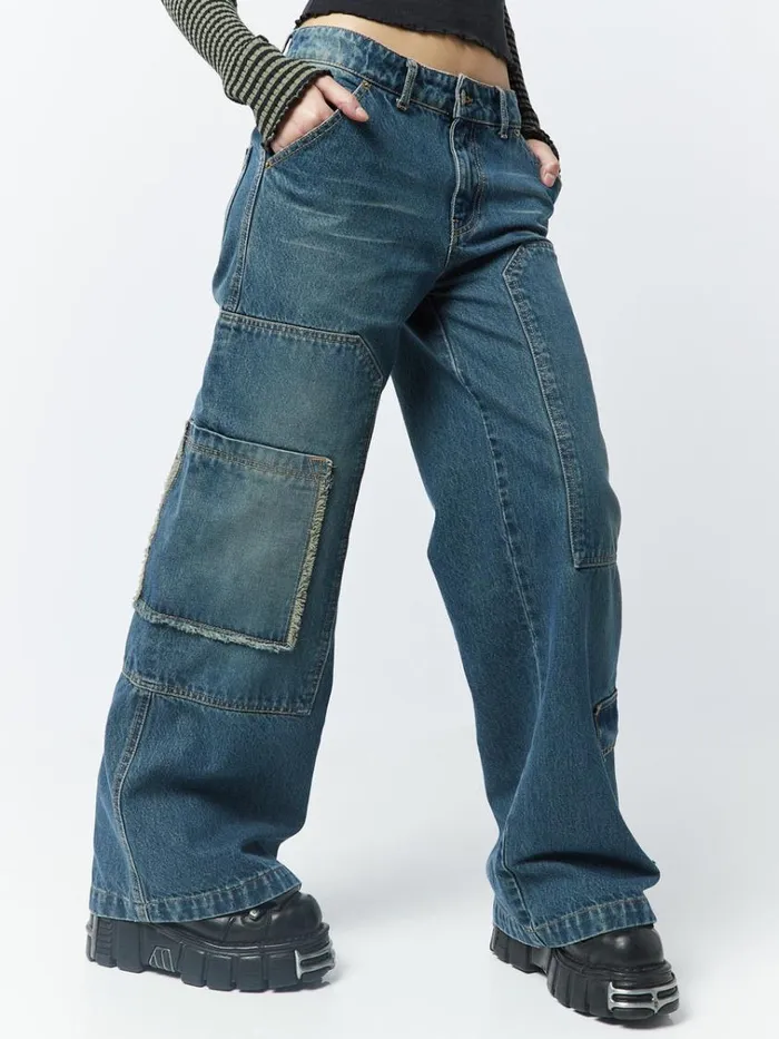 Clothing Track Blue Multi Pocket Overdye Cargo Jeans Minga London Jeans