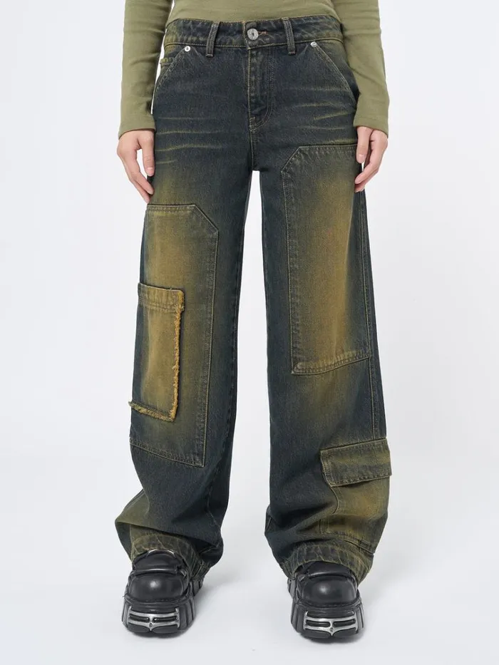 Clothing Track Multi Pocket Overdye Cargo Jeans Minga London Jeans