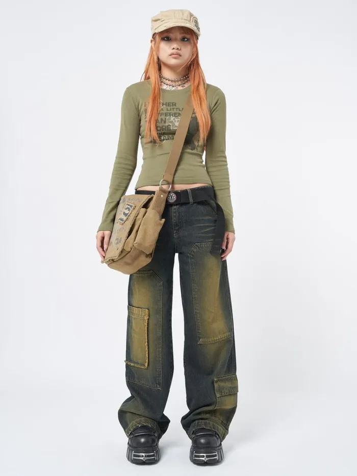 Clothing Track Multi Pocket Overdye Cargo Jeans Minga London Jeans