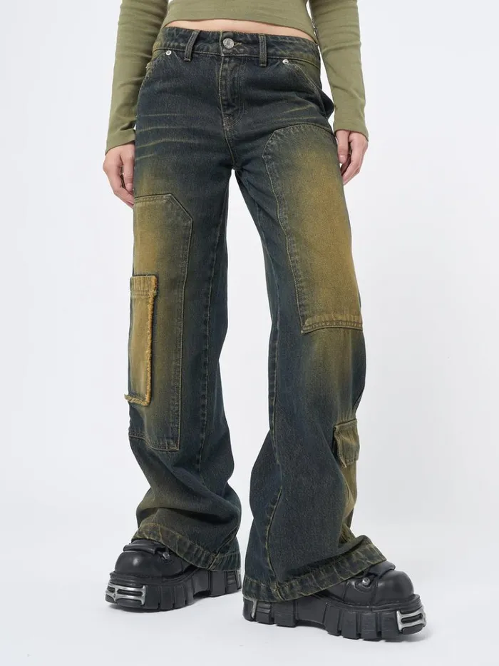 Clothing Track Multi Pocket Overdye Cargo Jeans Minga London Jeans
