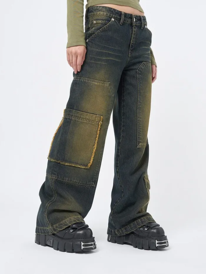 Clothing Track Multi Pocket Overdye Cargo Jeans Minga London Jeans