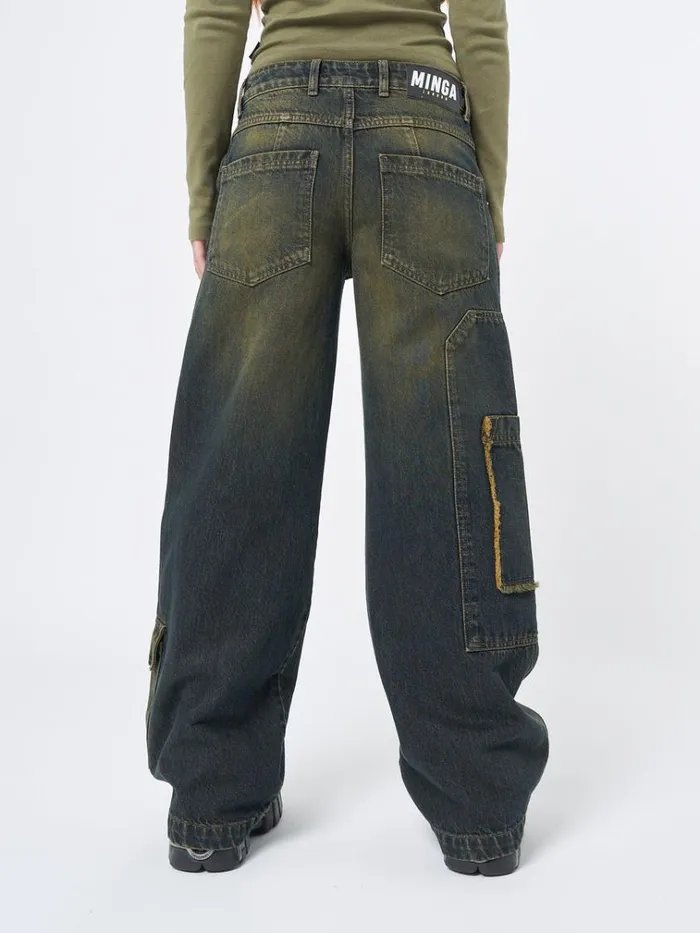 Clothing Track Multi Pocket Overdye Cargo Jeans Minga London Jeans