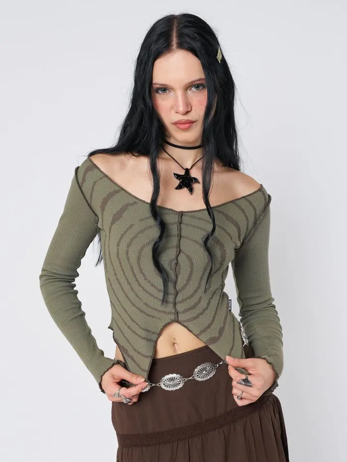 Clothing Tranceum Green Asymmetrical Top Minga London Crop Tops