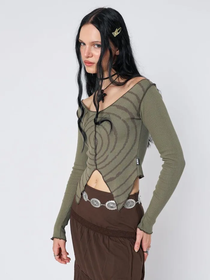 Clothing Tranceum Green Asymmetrical Top Minga London Crop Tops