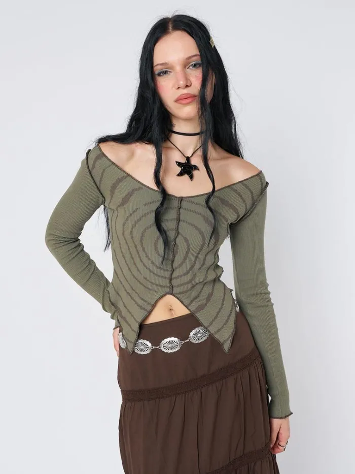 Clothing Tranceum Green Asymmetrical Top Minga London Crop Tops