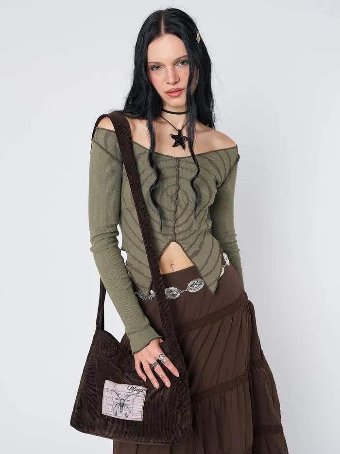 Clothing Tranceum Green Asymmetrical Top Minga London Crop Tops