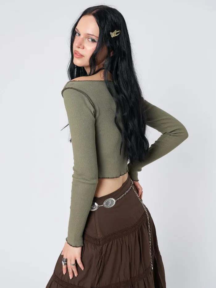 Clothing Tranceum Green Asymmetrical Top Minga London Crop Tops