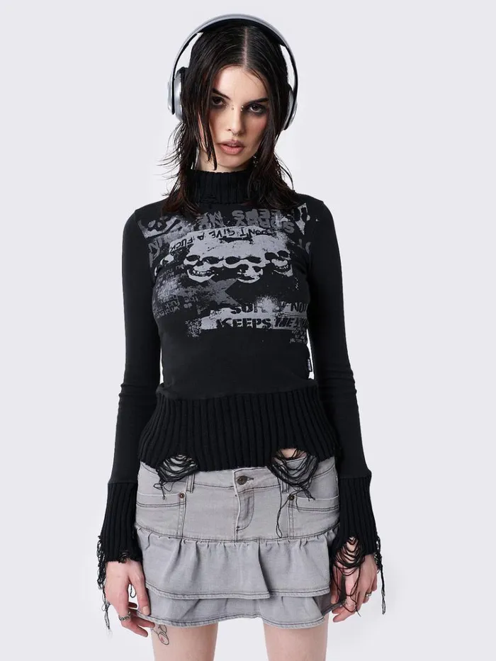 Clothing Unapolagetic Distressed High Neck Top Minga London Long Sleeve Tops