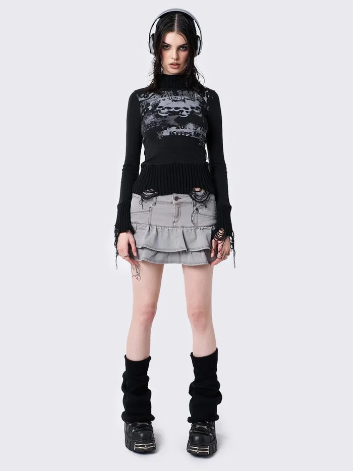 Clothing Unapolagetic Distressed High Neck Top Minga London Long Sleeve Tops