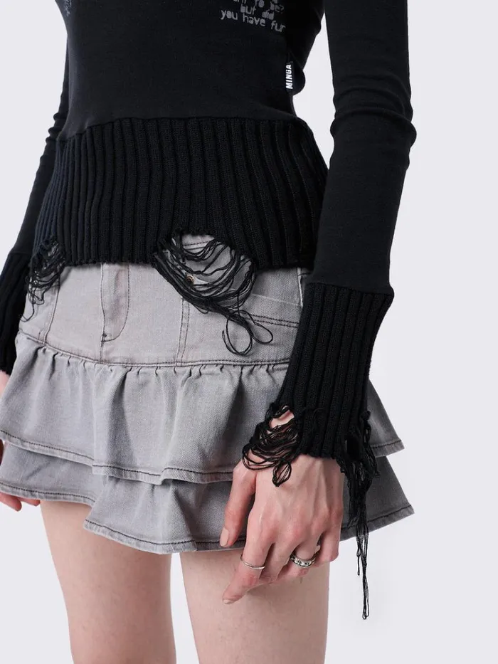 Clothing Unapolagetic Distressed High Neck Top Minga London Long Sleeve Tops