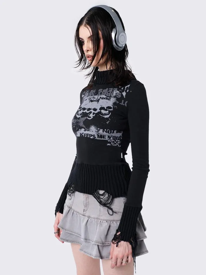 Clothing Unapolagetic Distressed High Neck Top Minga London Long Sleeve Tops