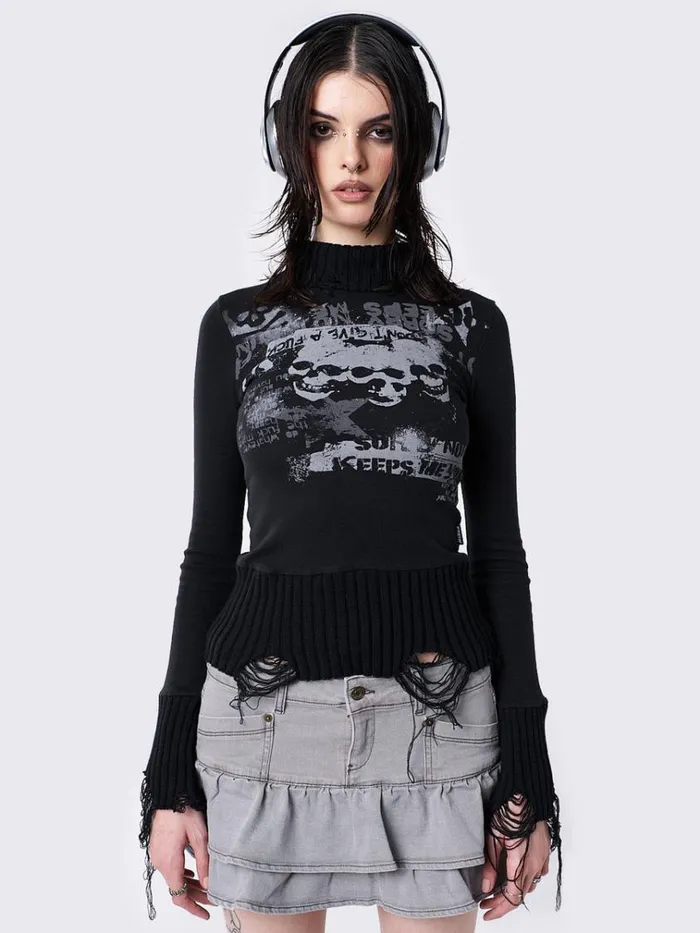 Clothing Unapolagetic Distressed High Neck Top Minga London Long Sleeve Tops
