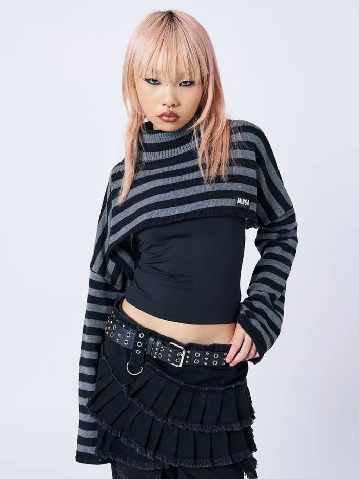 Clothing Wednesday Striped Extreme Cropped Top Minga London Long Sleeve Tops