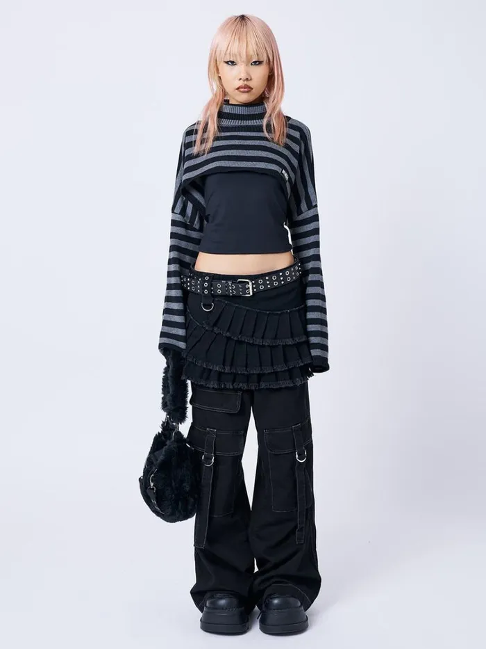 Clothing Wednesday Striped Extreme Cropped Top Minga London Long Sleeve Tops