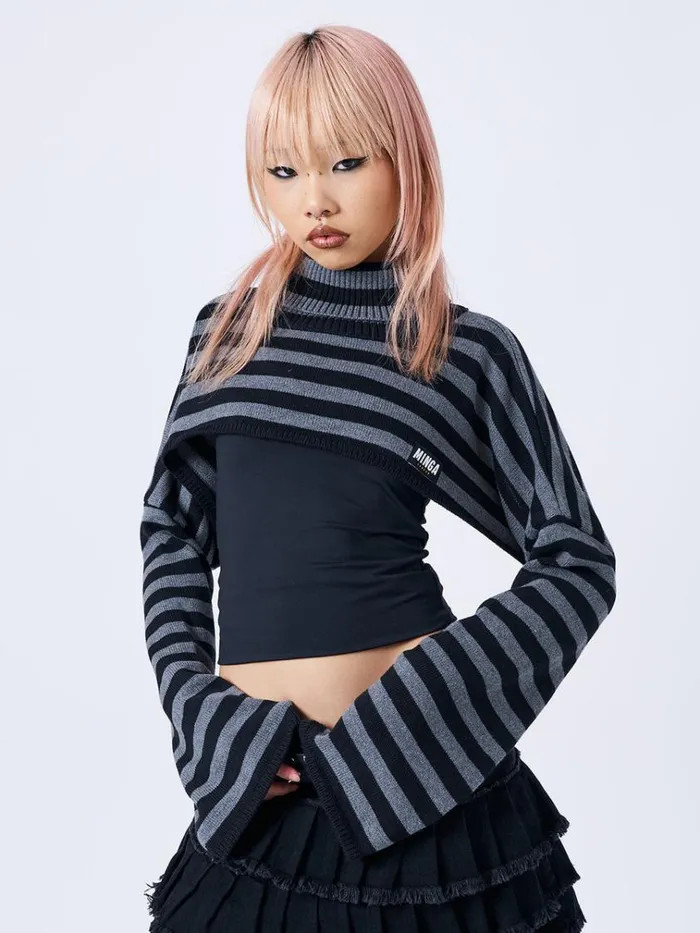 Clothing Wednesday Striped Extreme Cropped Top Minga London Long Sleeve Tops