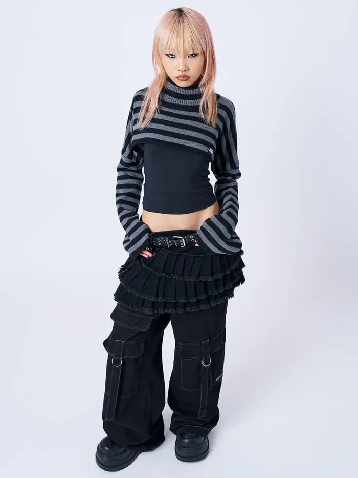 Clothing Wednesday Striped Extreme Cropped Top Minga London Long Sleeve Tops