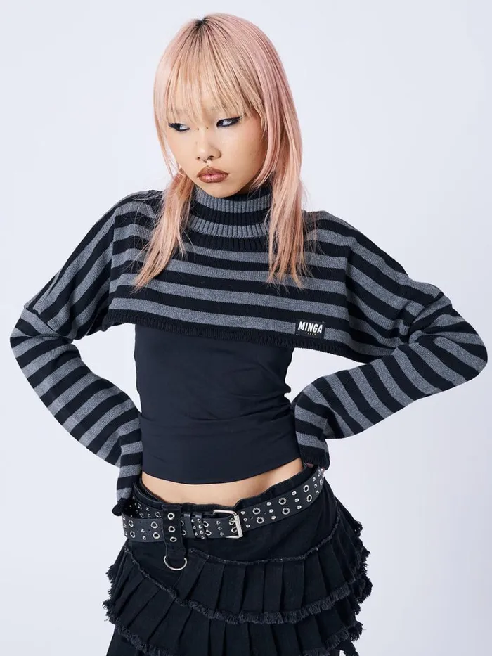 Clothing Wednesday Striped Extreme Cropped Top Minga London Long Sleeve Tops