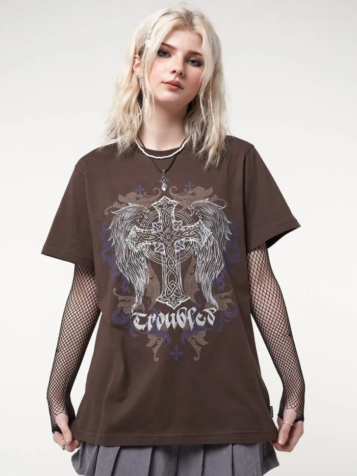 Clothing Winged Cross Brown Tshirt Minga London Graphic Tees