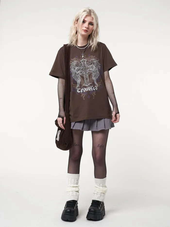 Clothing Winged Cross Brown Tshirt Minga London Graphic Tees