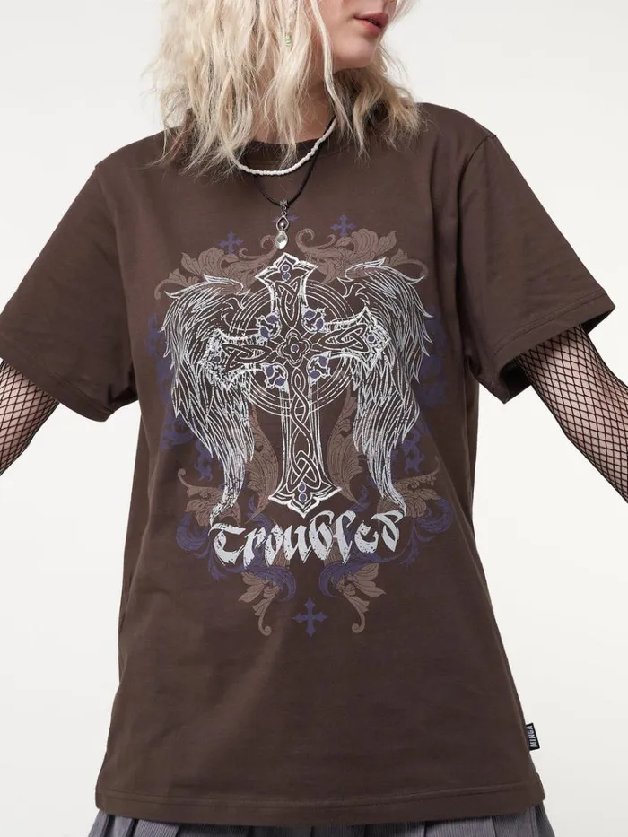 Clothing Winged Cross Brown Tshirt Minga London Graphic Tees