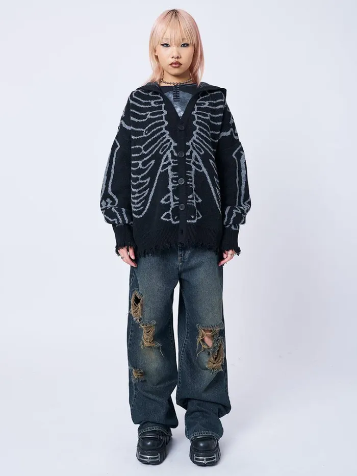 Clothing XRay Jacquard Black Hooded Knit Cardigan Minga London Jackets