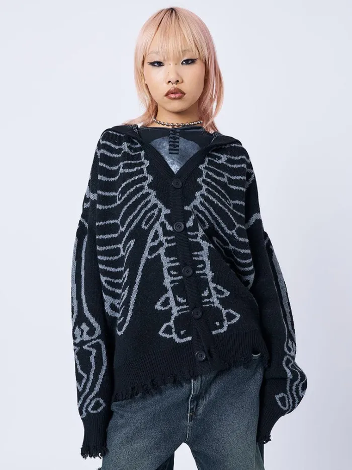 Clothing XRay Jacquard Black Hooded Knit Cardigan Minga London Jackets