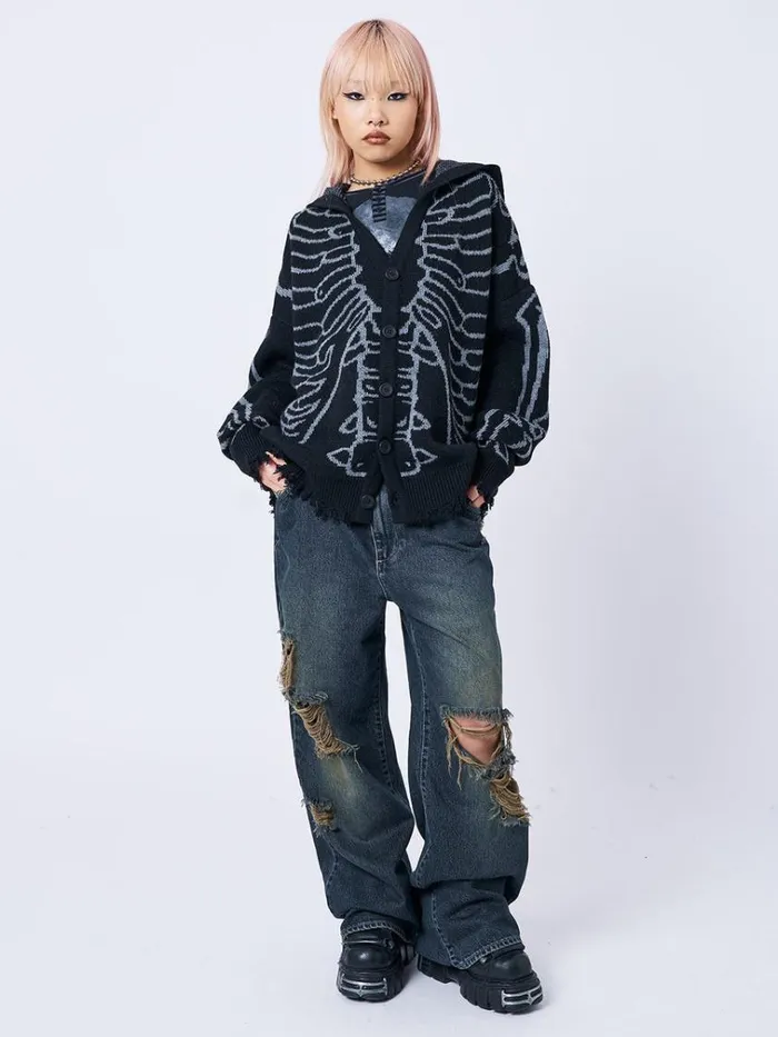 Clothing XRay Jacquard Black Hooded Knit Cardigan Minga London Jackets