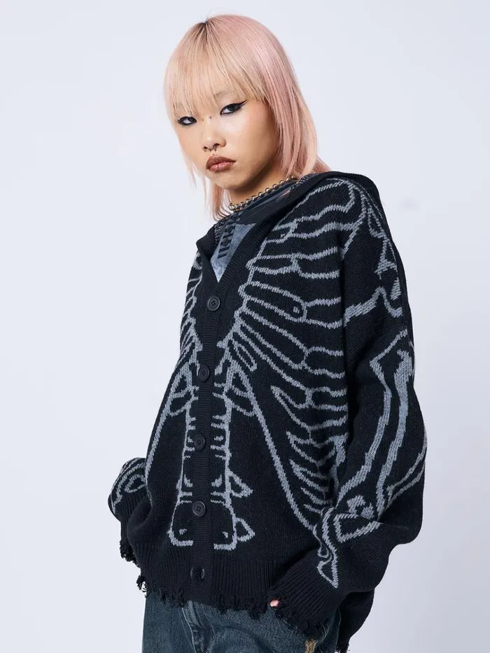Clothing XRay Jacquard Black Hooded Knit Cardigan Minga London Jackets